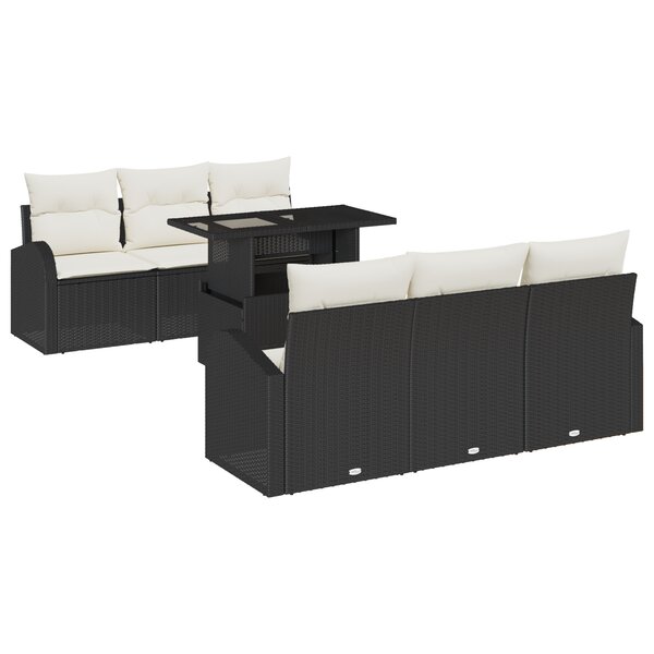 vidaXL Ensemble de 7 Canapés de Jardin avec Coussins Noir en Rattan Poly