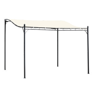 Pergola tonnelle de jardin auvent 2 97 x 2 97 m adossable métal noir polyester anti-UV beige