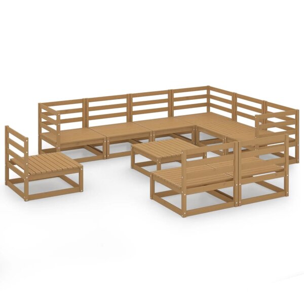 vidaXL Salon de jardin 10 Pièces marron miel bois de pin massif