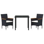 vidaXL Ensemble de salle à manger pour jardin 3 Pièces Noir Poly rotin
