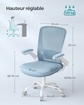 Fauteuil de bureau avec accoudoir rabattable chaise de bureau en toile siège pivotant à 360° support lombaire réglable gain de place bleu 12_0005865