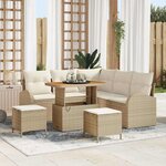 Ensemble de canapés de jardin 8 pièces avec coussins beige rotin poly acacia
