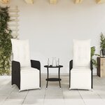 vidaXL Chaises inclinables de jardin lot de 2 et coussins noir rotin