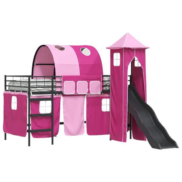 vidaXL Lit mezzanine pour enfants Noir et rose 79 5 x 200 cm Métал