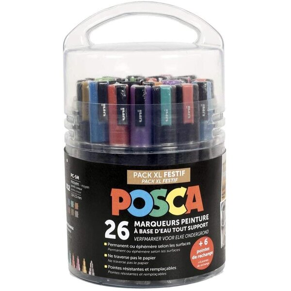 Pot Marqueur à pigment XL Festif 26 marqueurs et 6 pointes POSCA