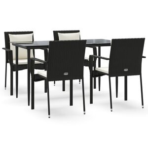 vidaXL Ensemble à manger de jardin coussins 5Pièces Noir Résine tressée