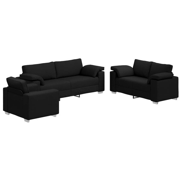 vidaXL Canapé 3 Pièces Noir 219 x 80 x 82 cm Tissu en lin mélangé