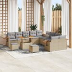 Ensemble de Canapés de Jardin de 13 Pièces avec Coussins Beige Rattan Poly Acacia