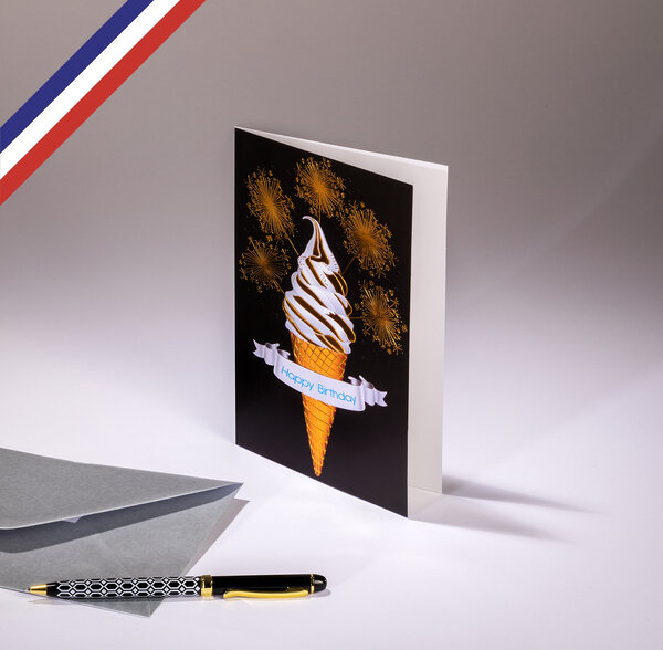 Carte double c'est chic ! Créée et imprimée en france - happy birthday - glace pétillante
