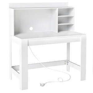 Bureau d'ordinateur avec bibliothèque 108 x 60 x 75 cm avec prise intégrée et étagères modernes en MDF blanc 20_0015638