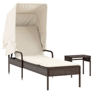 vidaXL Chaise longue avec auvent et table marron résine tressée