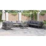 Ensemble de canapé de jardin avec coussin 11 Pièces Noir Aluminium