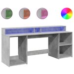 Bureau table poste de travail meuble d'ordinateur informatique étude et lumières LED 200 x 55 x 91cm bois d'ingénierie gris 02_0023803
