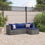 vidaXL Salon de jardin 4 Pièces avec coussins Gris Résine tressée