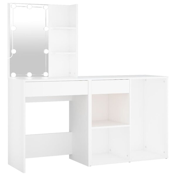 vidaXL Coiffeuse à LED avec armoire Blanc Bois d'ingénierie
