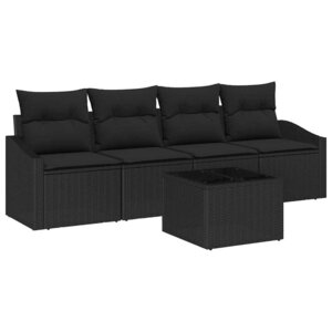 vidaXL Ensemble de Canapés avec coussin 5 Pièces Noir polyrotin