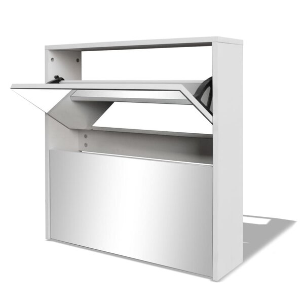 vidaXL Meuble à chaussures 2 étages avec miroir 63x17x67 cm Blanc