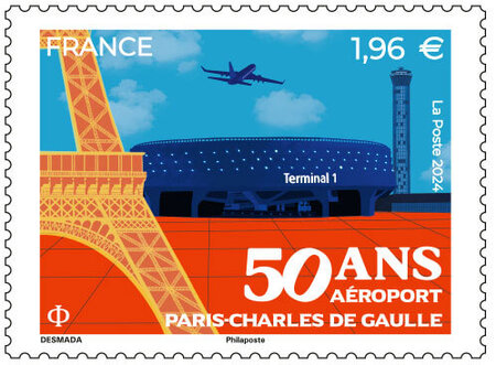 Timbre - 50 ans de l'aéroport Paris-Charles de Gaulle - Lettre