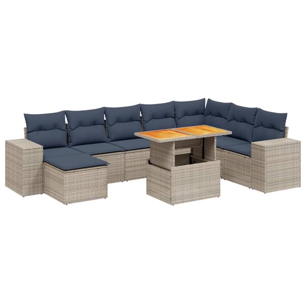 vidaXL Salon de jardin 9 Pièces avec coussins gris résine tressée