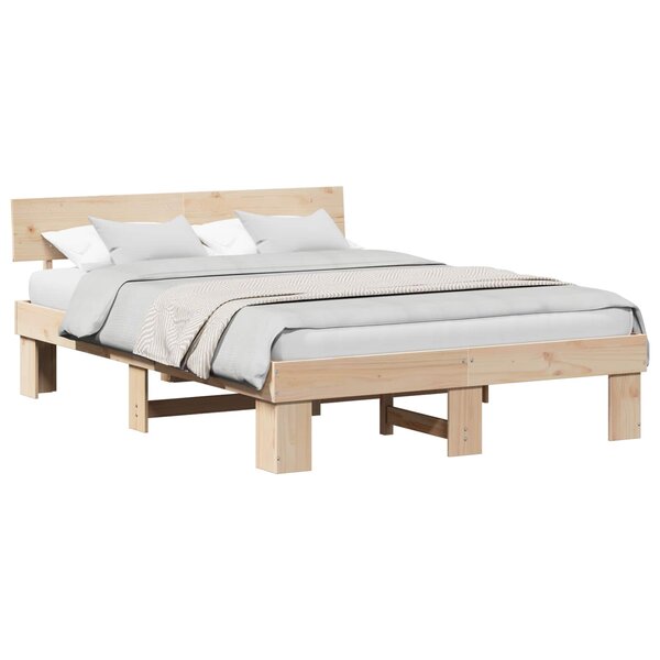 vidaXL Cadre de lit avec tête de lit Naturel 140 x 200 cm Pin massif