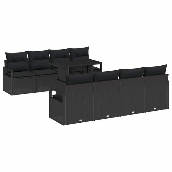 vidaXL Ensemble de canapé de jardin 9 Pièces Noir Poly rotin