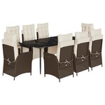 vidaXL Ensemble à manger de jardin et coussins 9 Pièces marron poly rotin