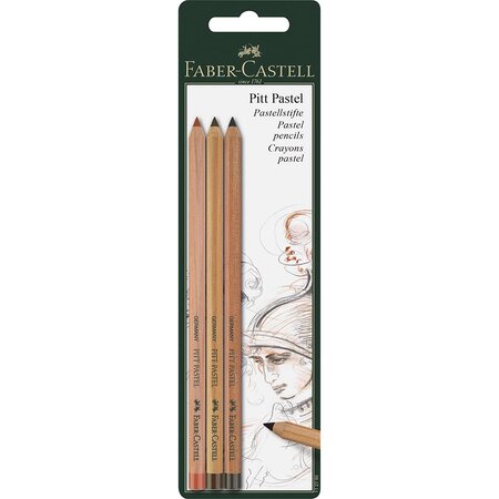 Blister de 3 crayons Pitt Pastel (sanguine, sépia clair foncé sépia) x 10 FABER-CASTELL