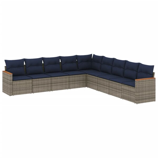 vidaXL Salon de jardin 9 Pièces avec coussins gris résine tressée