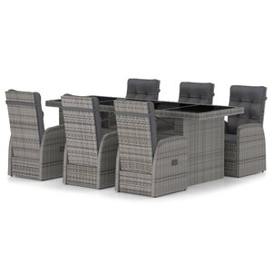 vidaXL Salon de jardin 7 Pièces avec coussins Résine tressée Gris