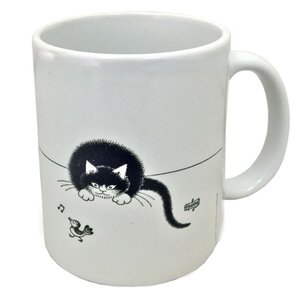 Tasse en céramique blanche chat de dubout l'oiseau siffleur