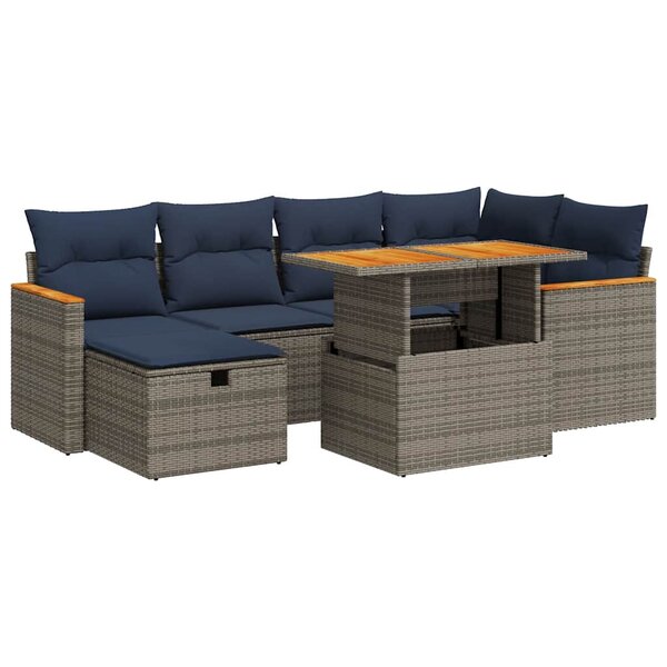 vidaXL Salon de jardin avec coussins 7 Pièces noir résine tressée acacia