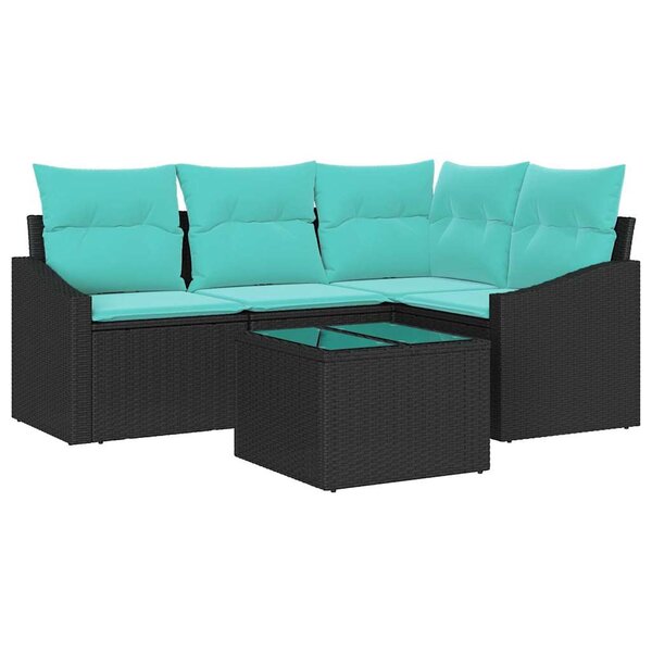 vidaXL Ensemble de Canapés avec coussin 5 Pièces Noir polyrotin