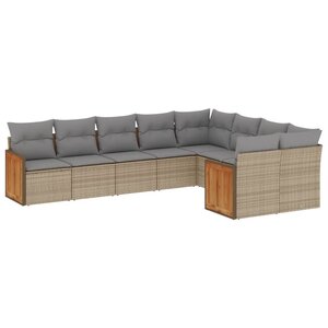 vidaXL Salon de jardin avec coussins 9 Pièces beige résine tressée