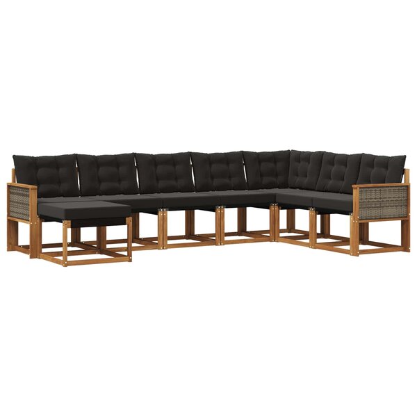 vidaXL Ensemble de canapés d'extérieur 8 Pièces Naturel et noir