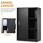 Armoire de bureau 2 portes coulissantes 80 x 40 x 120 cm sécurisée 2 étagères moderne épuré en panneau de particules noir 21_0002431