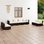 vidaXL Salon de jardin 8 Pièces avec coussins Résine tressée Marron