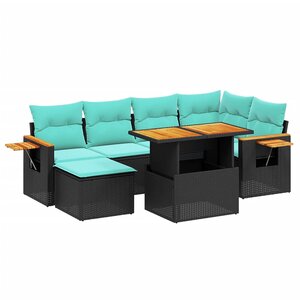 vidaXL Salon de jardin 7 Pièces avec coussins noir résine tressée