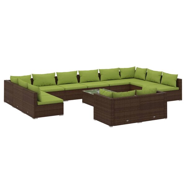 vidaXL Salon de jardin 13 Pièces avec coussins Marron Résine tressée