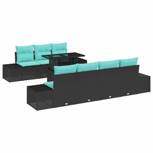 vidaXL Ensemble de Canapés avec coussin 8 Pièces Noir et Bleu polyrotin