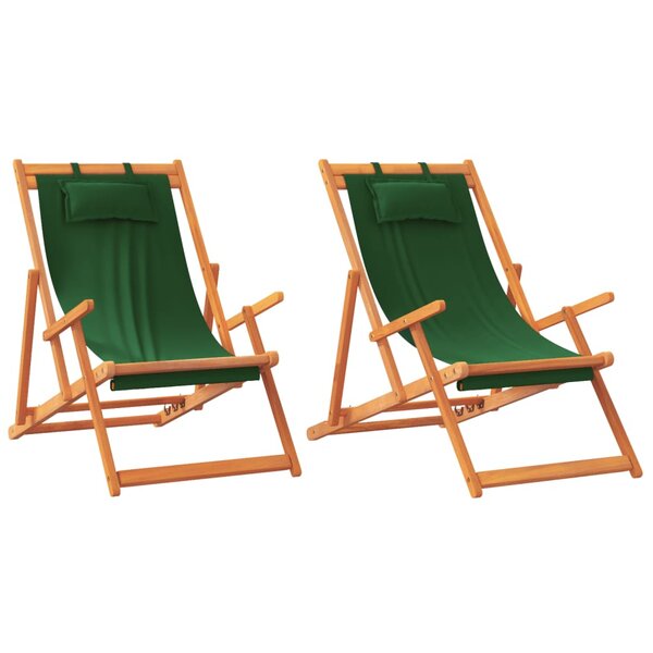 vidaXL Chaises de plage pliables lot de 2 vert tissu