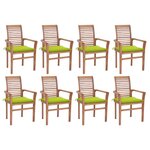 vidaXL Chaises à manger lot de 8 et coussins vert vif Bois teck solide