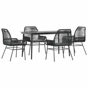 vidaXL Ensemble à manger de jardin et coussins 5 Pièces noir rotin verre