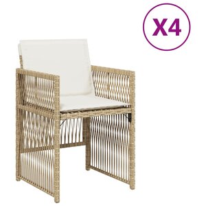 vidaXL Chaises de jardin avec coussins lot de 4 beige résine tressée