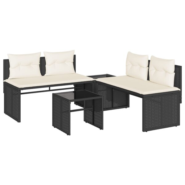 vidaXL Salon de jardin 4 Pièces avec coussins noir résine tressée