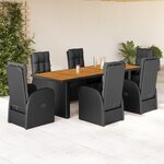 vidaXL Ensemble à manger de jardin coussins 7 Pièces noir résine tressée