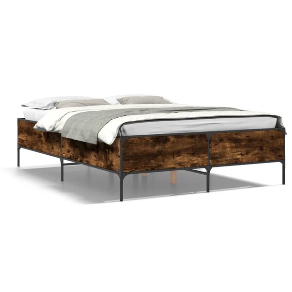 vidaXL Cadre de lit chêne fumé 150x200 cm bois d'ingénierie et métal