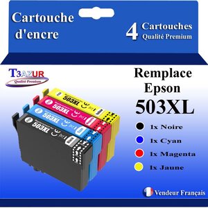 T3AZUR - 4x Cartouches compatibles avec Epson Expression Home XP-5200  XP-5205  WF-2960DWF  WF-2965DWF  503XL  503 XL
