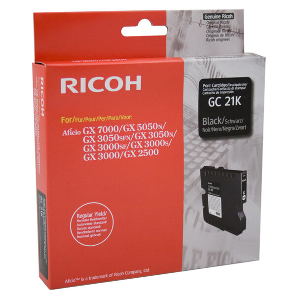 Cartouche jet d'encre gel gc-21k capacité 1500 pages noir ricoh