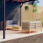 vidaXL Salon de jardin 5 Pièces avec coussins gris bois de pin