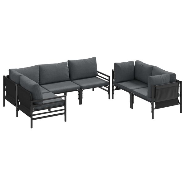 vidaXL Ensemble de canapé de jardin avec coussin 6 Pièces Noir Acier